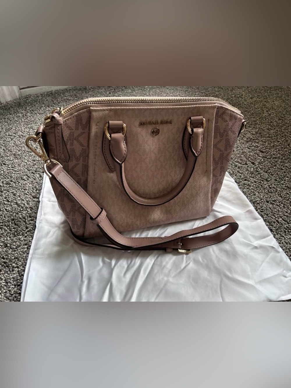 Michael Kors Pink Logo-Print Satchel with Adjustable Strap